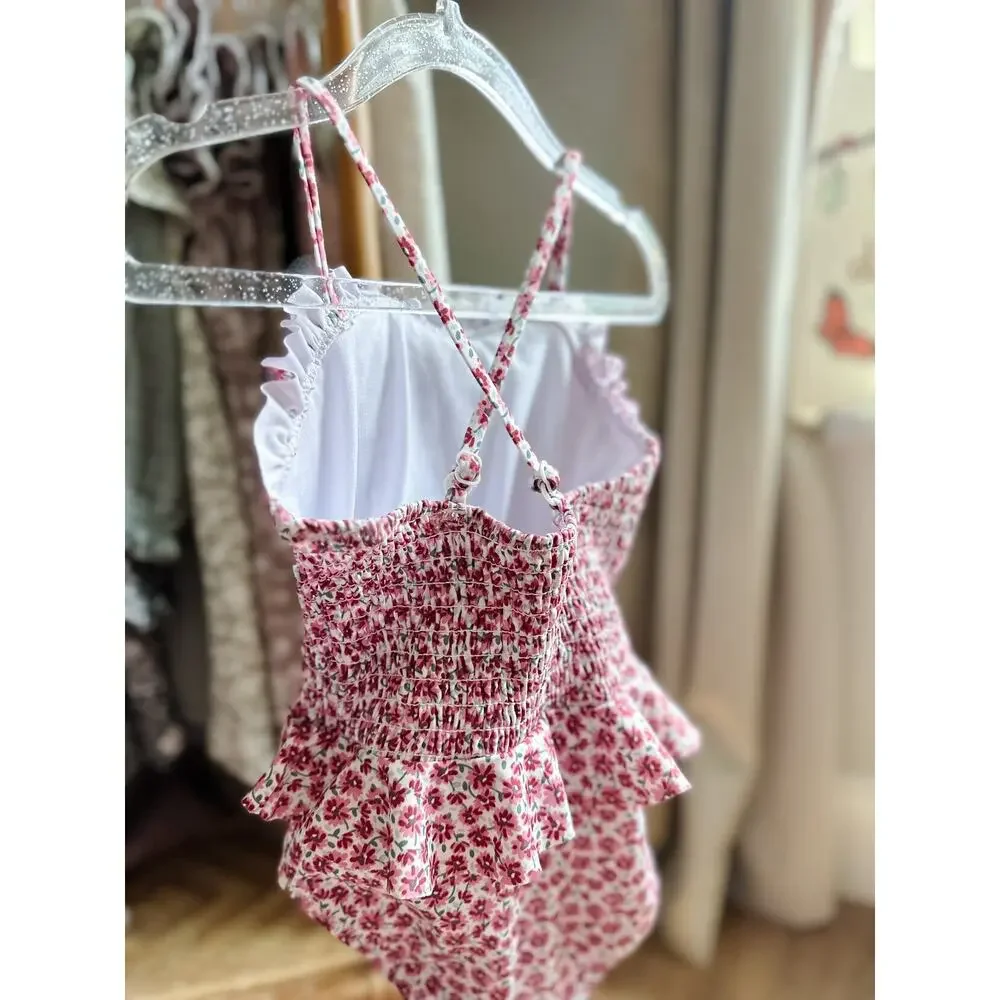 NWT Zara Blooming Floral Smocked Flutter Waist Swimsuit 4/5